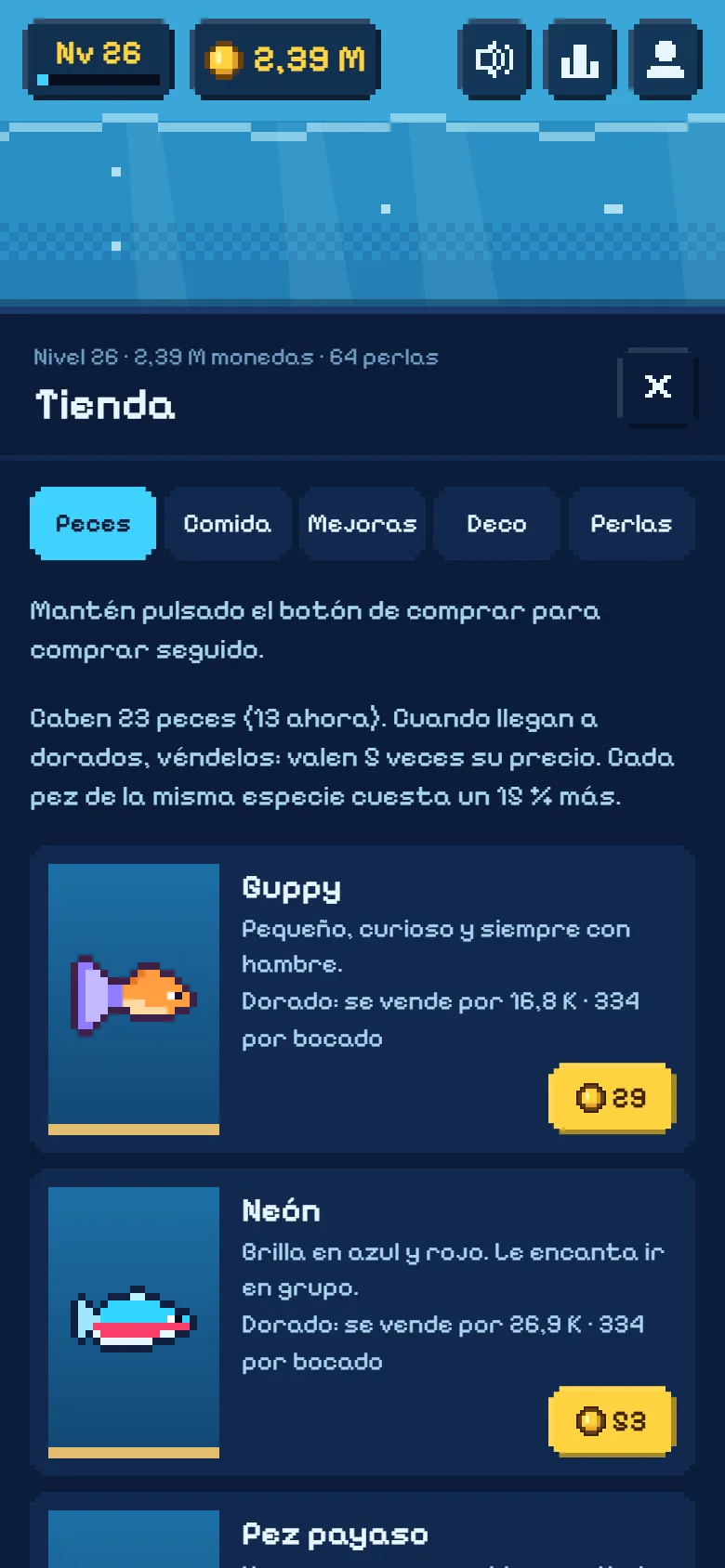 La tienda de Esquarium con peces a la venta
